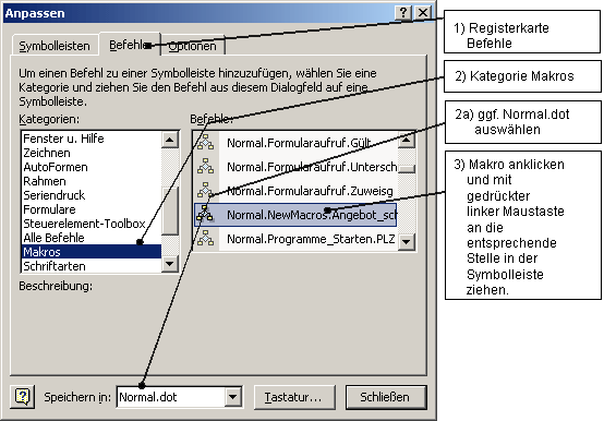 Abbildung 46: Symbole (Icon) zum Makrostart in eine Symbolleiste einfügen